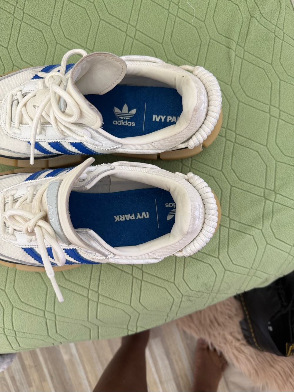 adidas White and Blue Ivy Park Retro Low-Top Sneakers